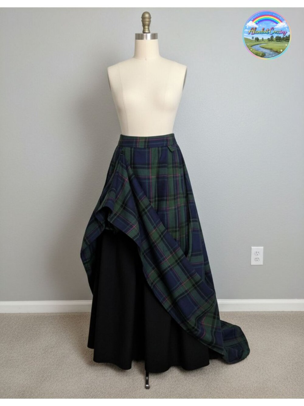 Plaid High Waist Layered Long Skirt with Pockets
